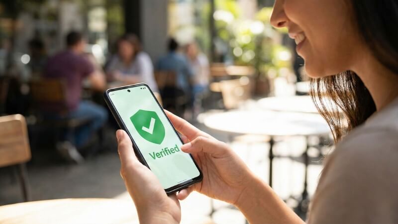 Person using a digital tool to verify authenticity of content