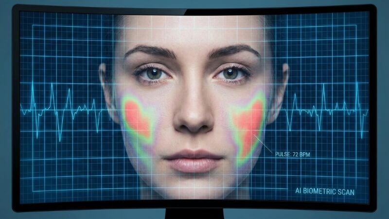 Digital scan of a face showing pulse detection and blood flow analysis