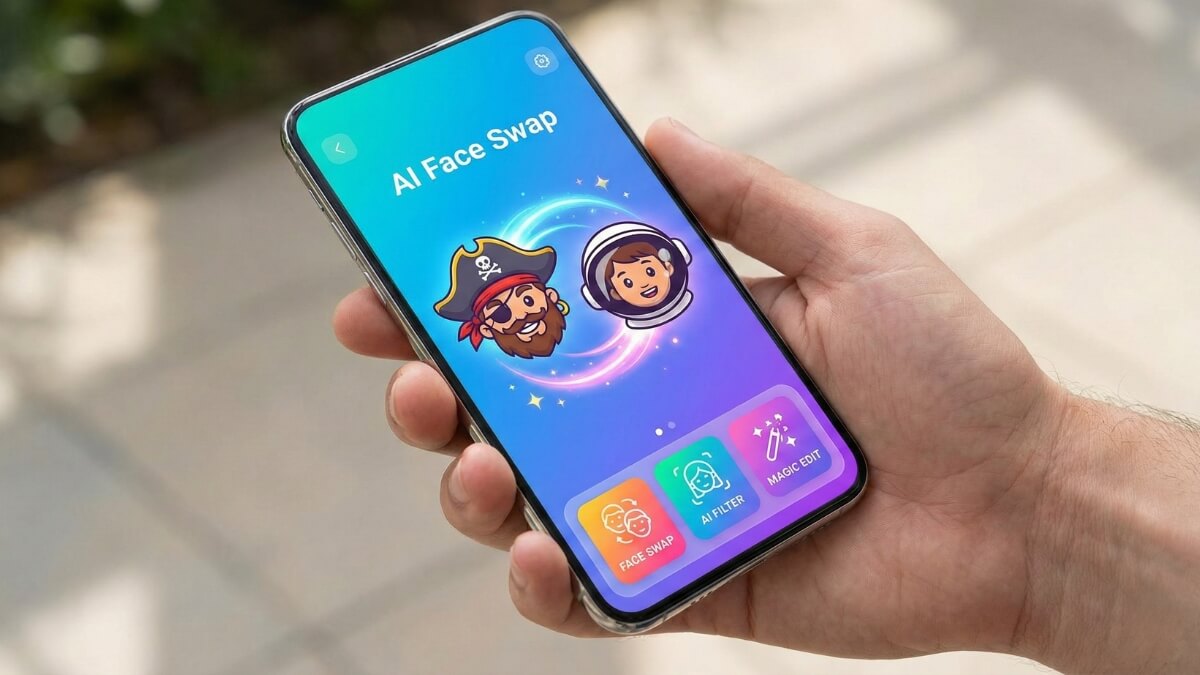 Smartphone screen showing easy-to-use deepfake mobile apps