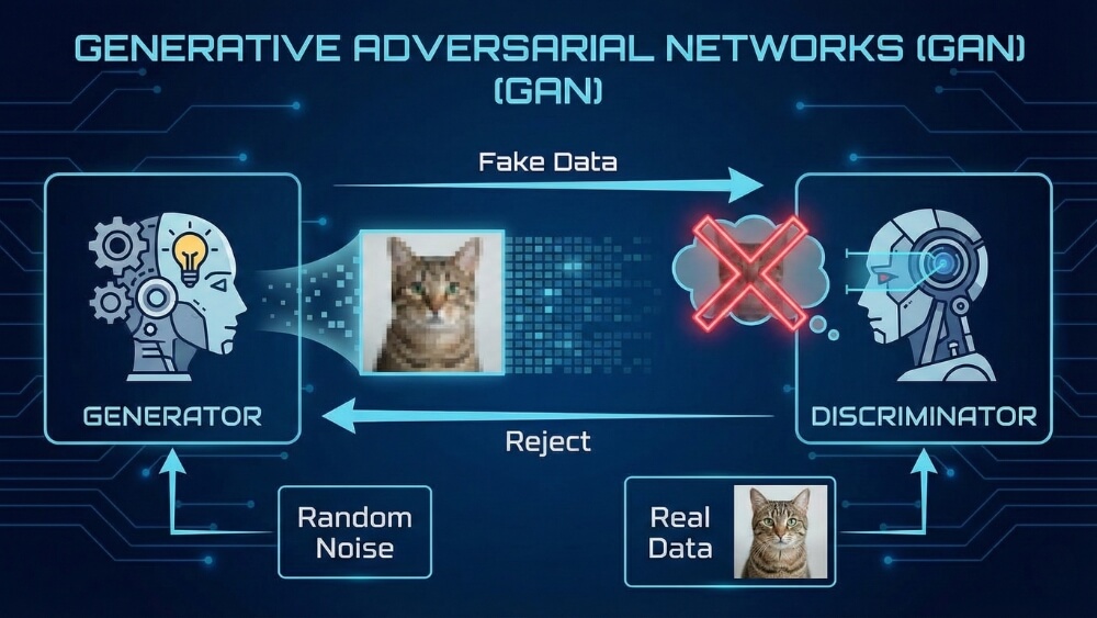 Diagram explaining Generative Adversarial Networks or GANs