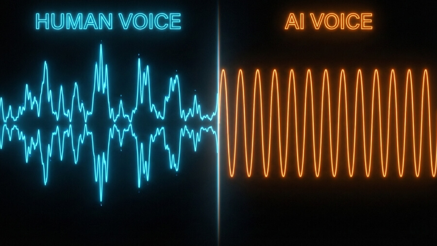 Sound wave visualization comparing real voice vs AI cloned voice
