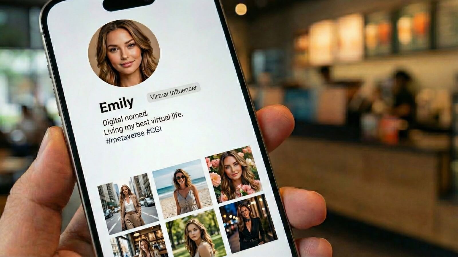 Instagram interface showing a virtual AI influencer profile