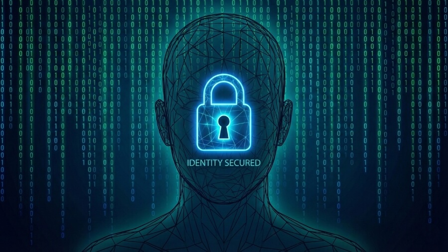 Digital silhouette of a person with a lock icon over their face